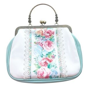 Vintage Inspired Lace Trim Floral Clutch Cottagecore Milkmaid